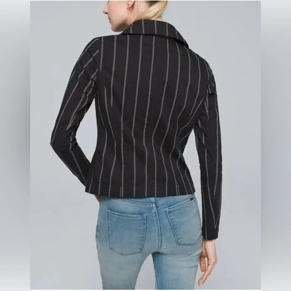 White House Black Market Women’s Washed Stripe Double Zipper Moto Jacket Size 2 - Picture 2 of 10